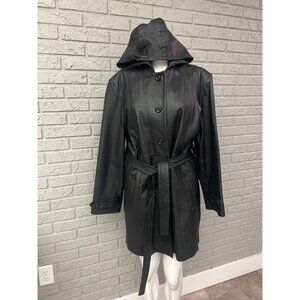 Bagatelle Women Black Leather Hooded Single Breast Coat Size L
